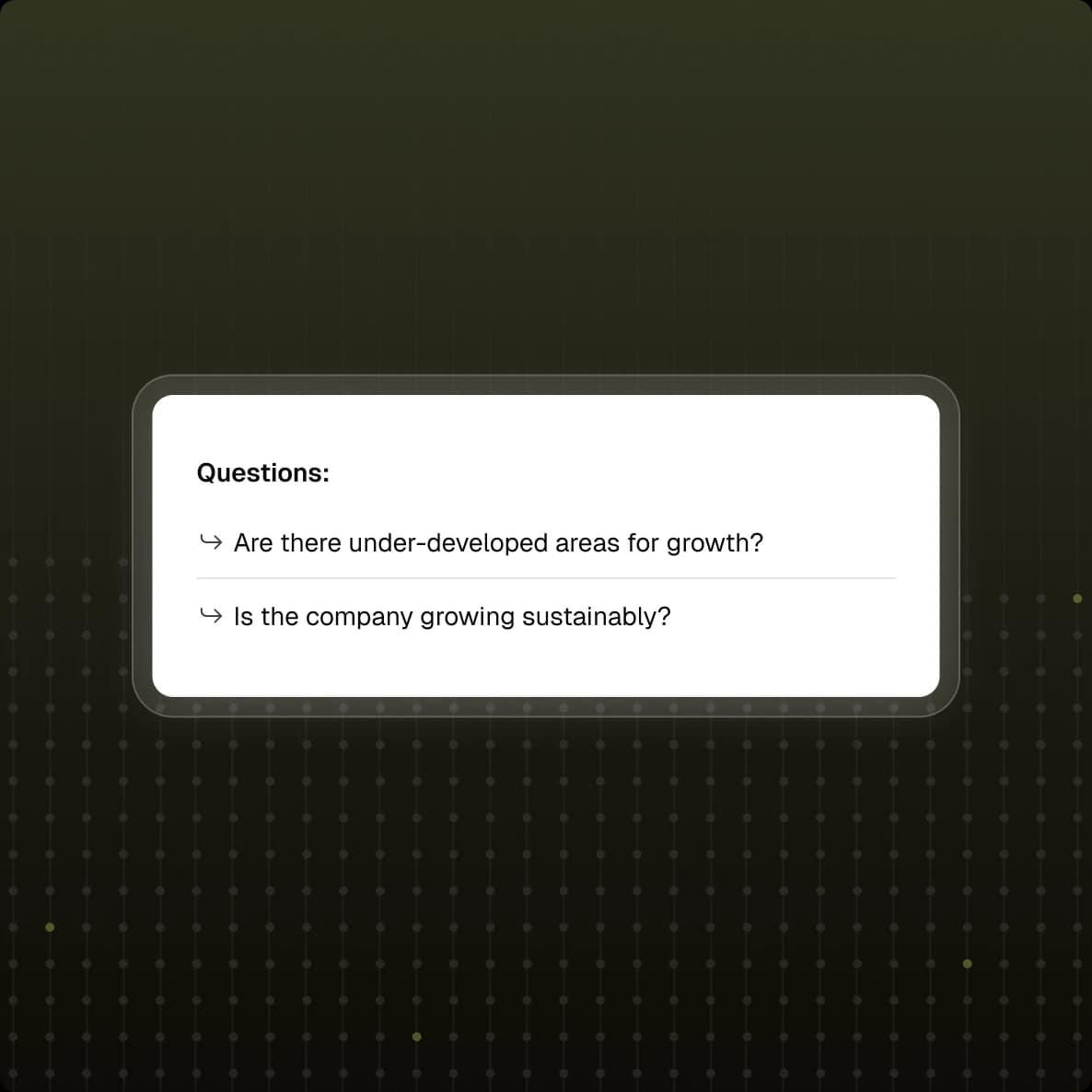 AI chat suggesting follow-up questions about the report
